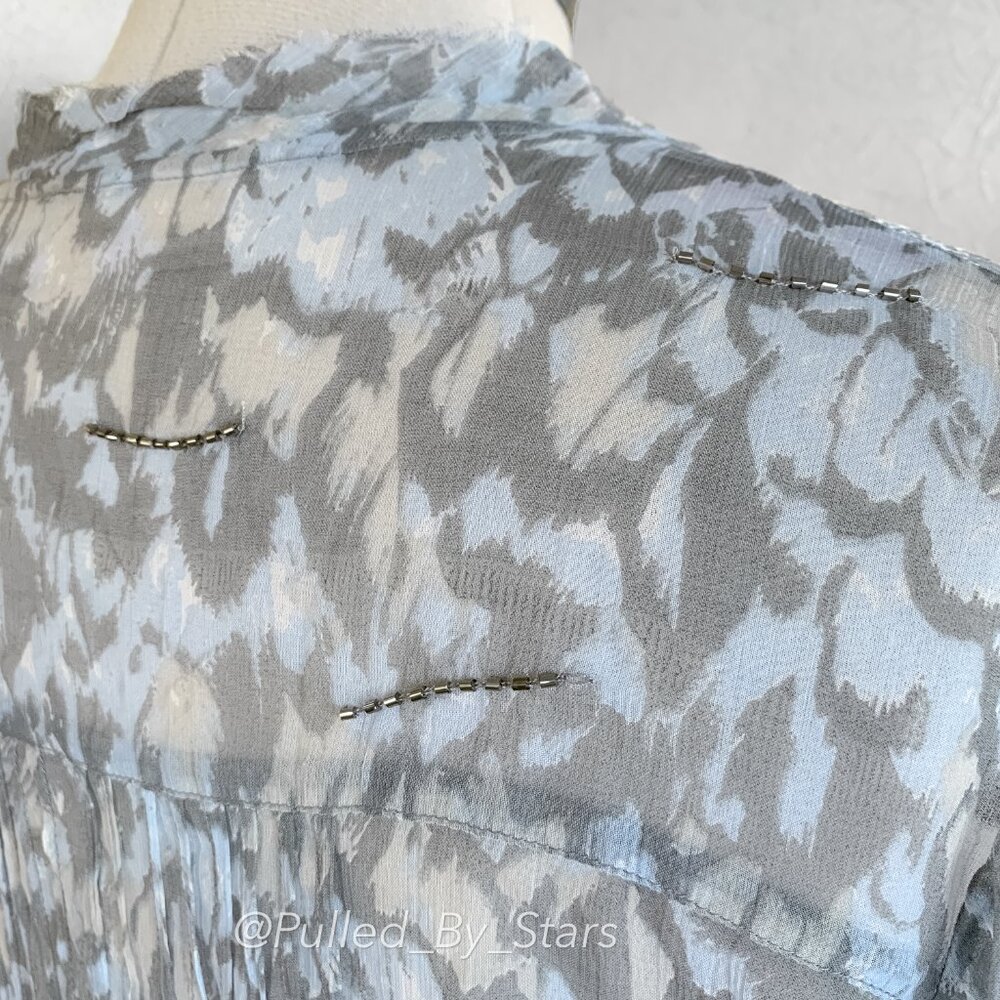 CHAN LUU Blue & Gray Sheer Viscose Blouse with Beaded Embellishments | Size M - Picture 11 of 14
